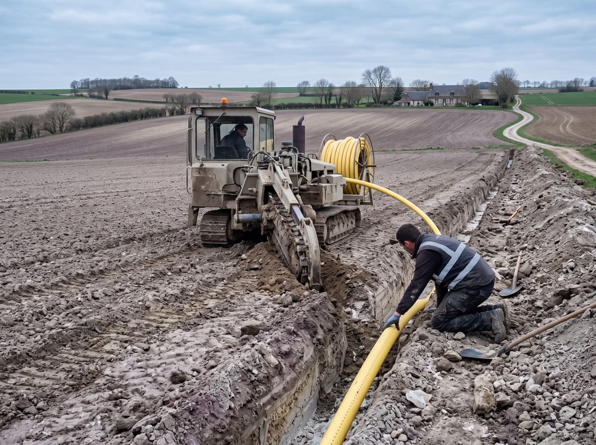 Pose d'un réseau de drains sur une parcelle de grande culture normande